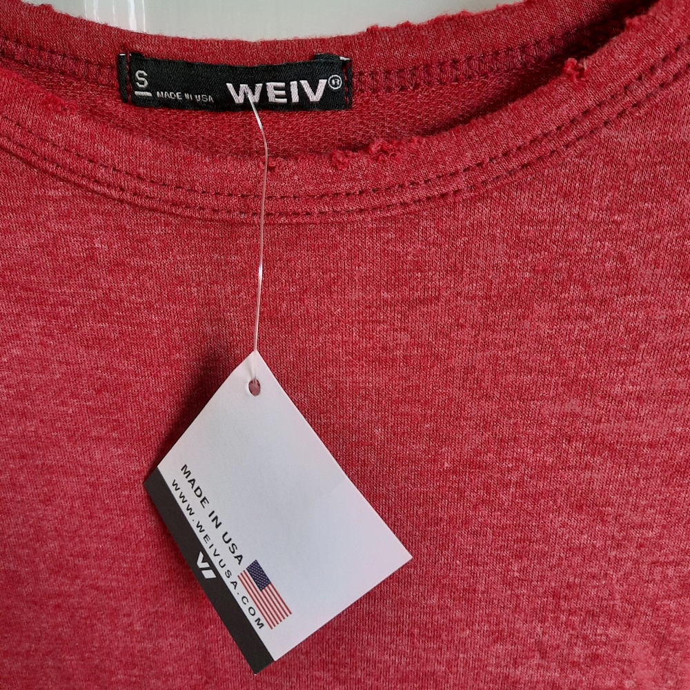 Weiv Red Distressed Scallop Tee - Picture 3 of 4